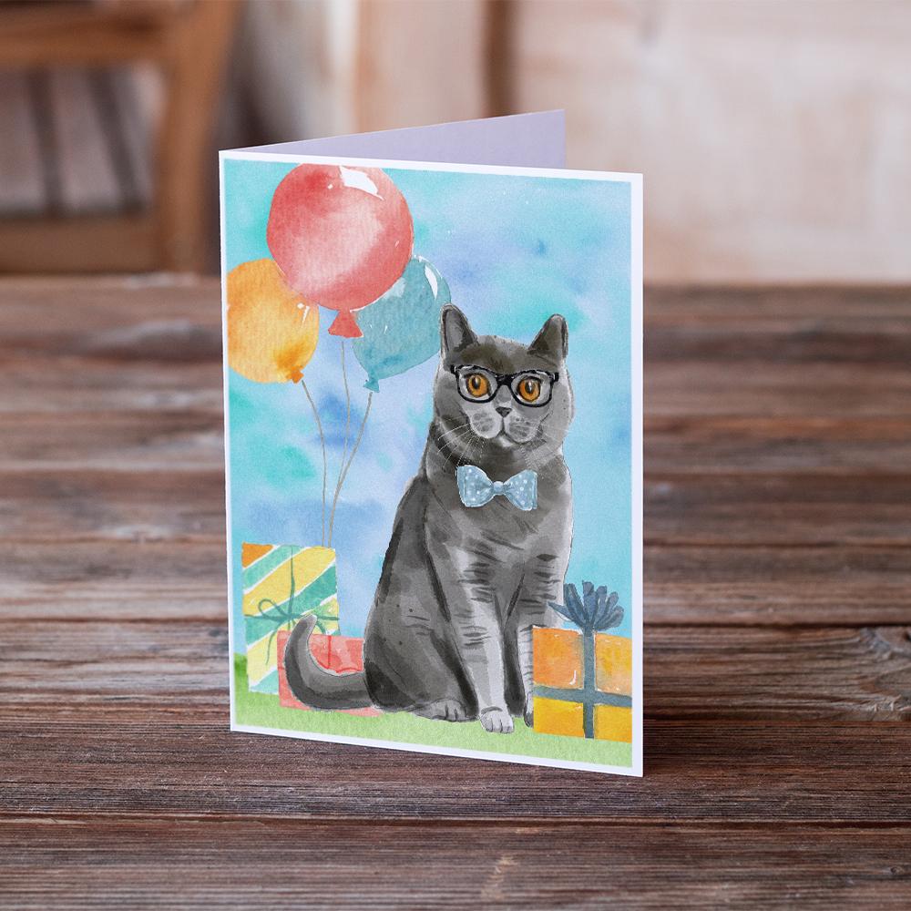 Caroline's Treasures British Shorthair Happy Birthday Greeting Cards - Blank Note Cards – 8-Pack of Artist-Designed Cards with Envelopes