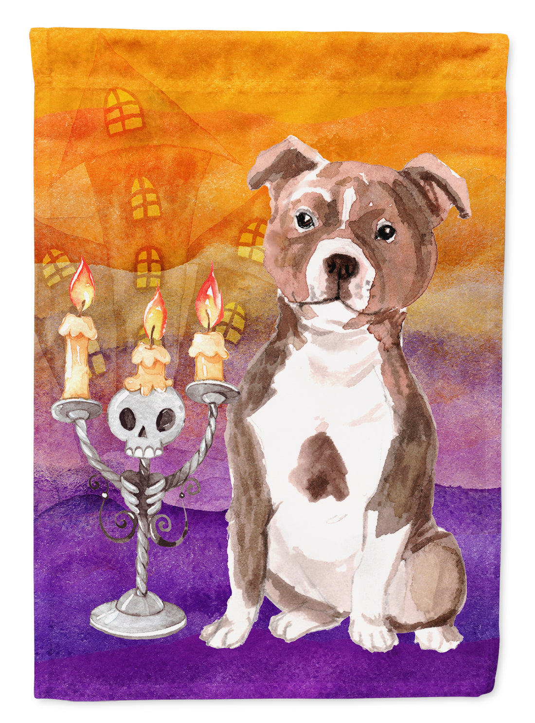 Hallween Red Staffie Bull Flag Canvas House Size CK3226CHF