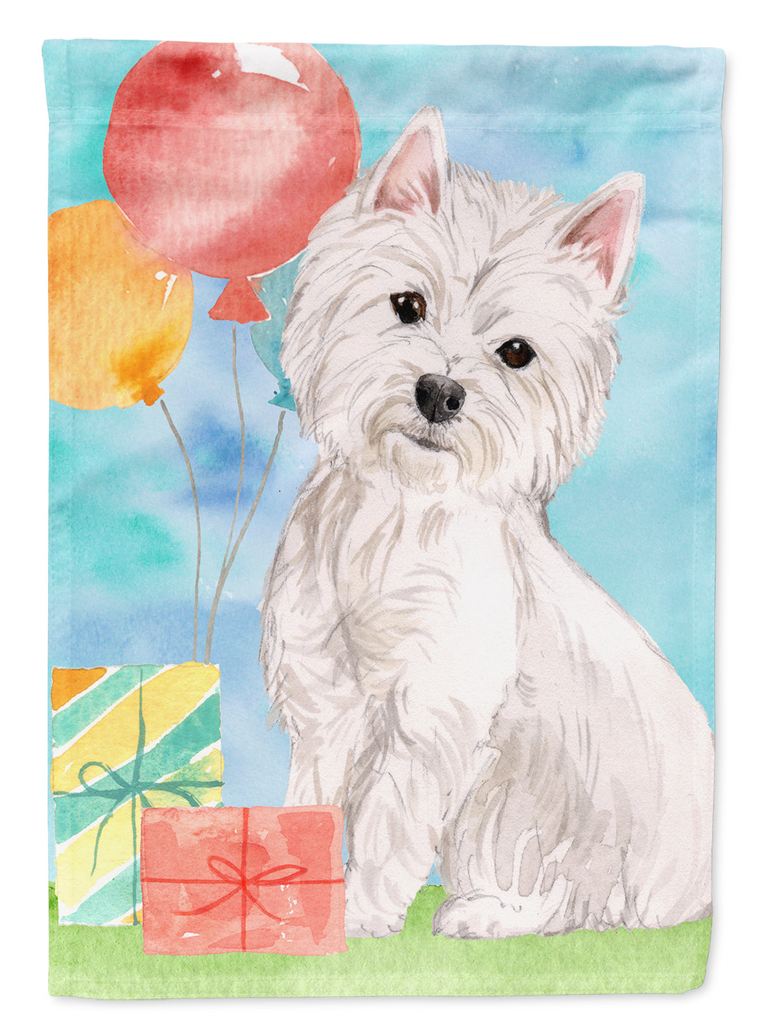 Happy Birthday Westie Flag Canvas House Size CK3228CHF  the-store.com.
