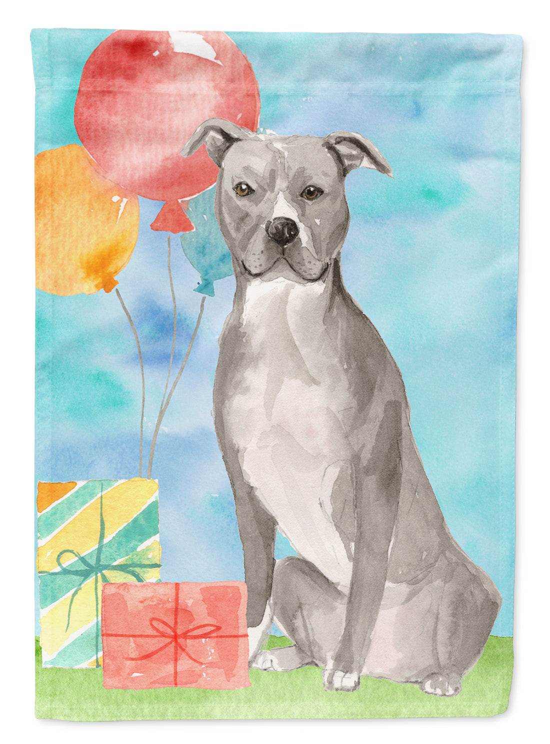 Happy Birthday Staffordshire Bull Terrier Flag Canvas House Size CK3229CHF  the-store.com.