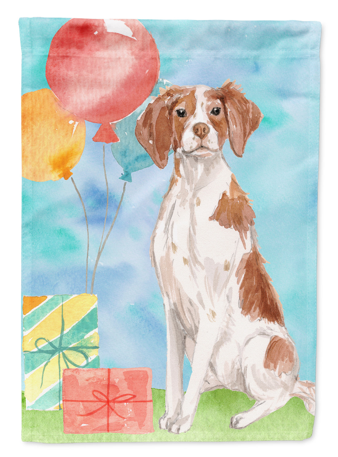 Happy Birthday Brittany Spaniel Flag Canvas House Size CK3233CHF  the-store.com.