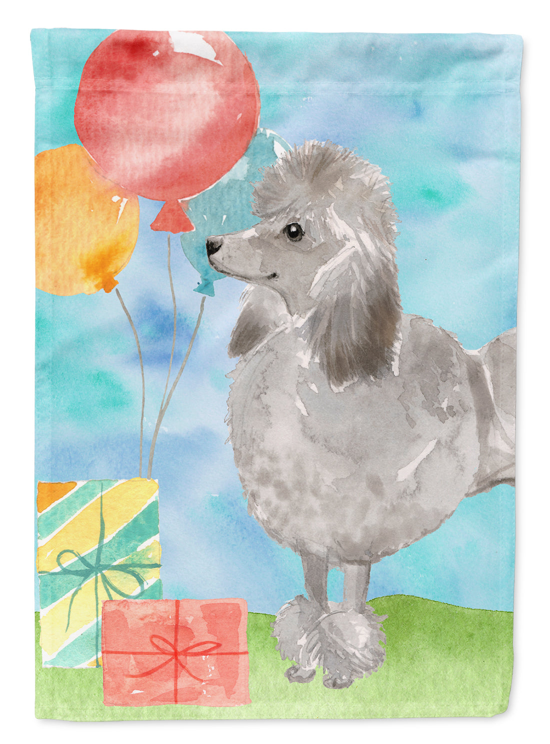 Happy Birthday Silver Poodle Flag Canvas House Size CK3254CHF