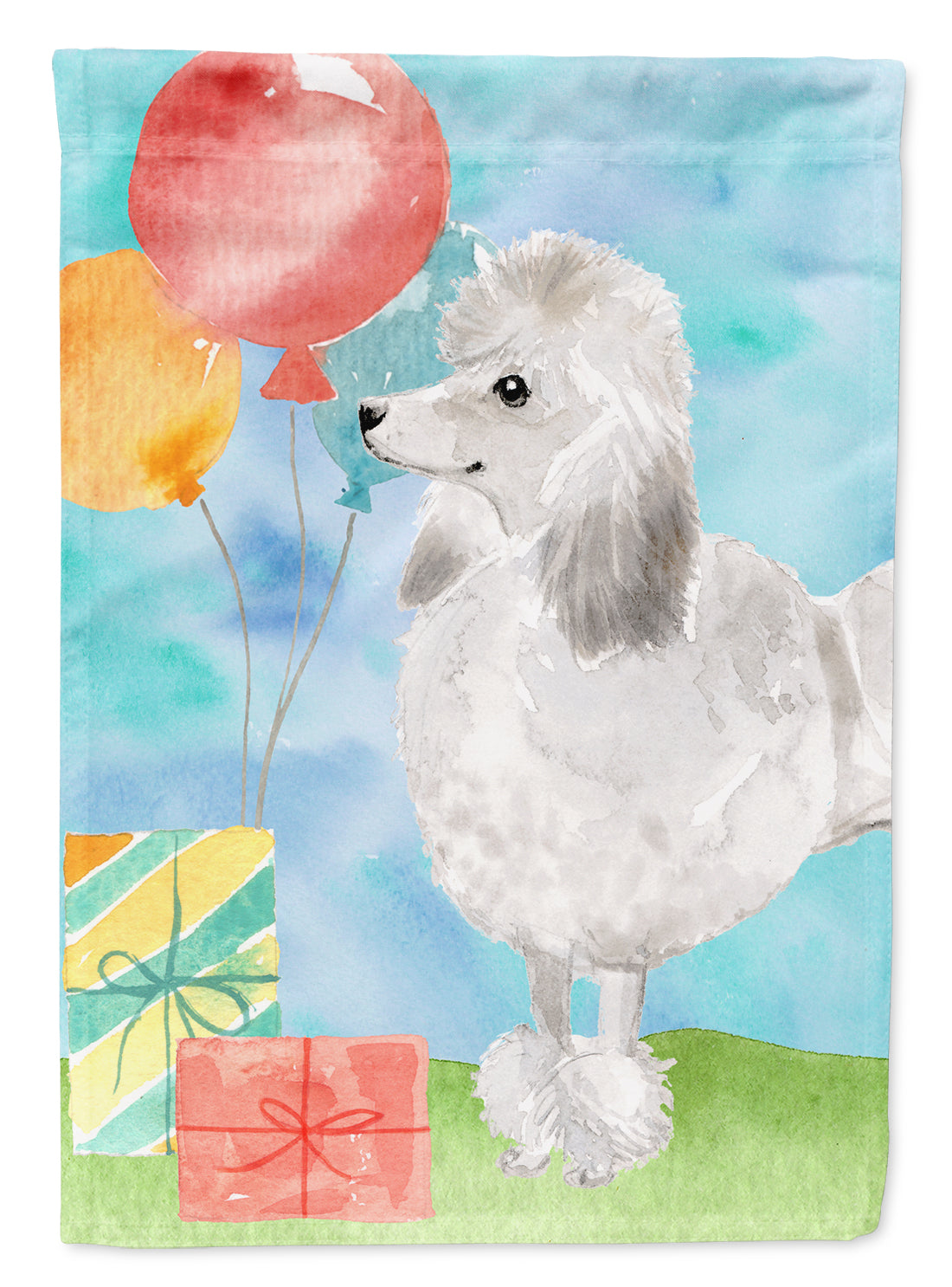 Happy Birthday Silver Poodle Flag Canvas House Size CK3255CHF