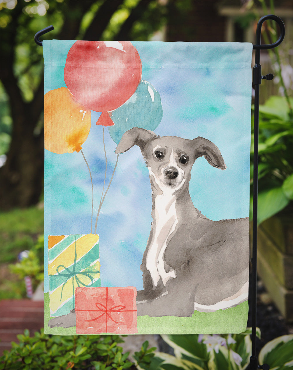 Happy Birthday Italian Greyhound Flag Garden Size CK3256GF