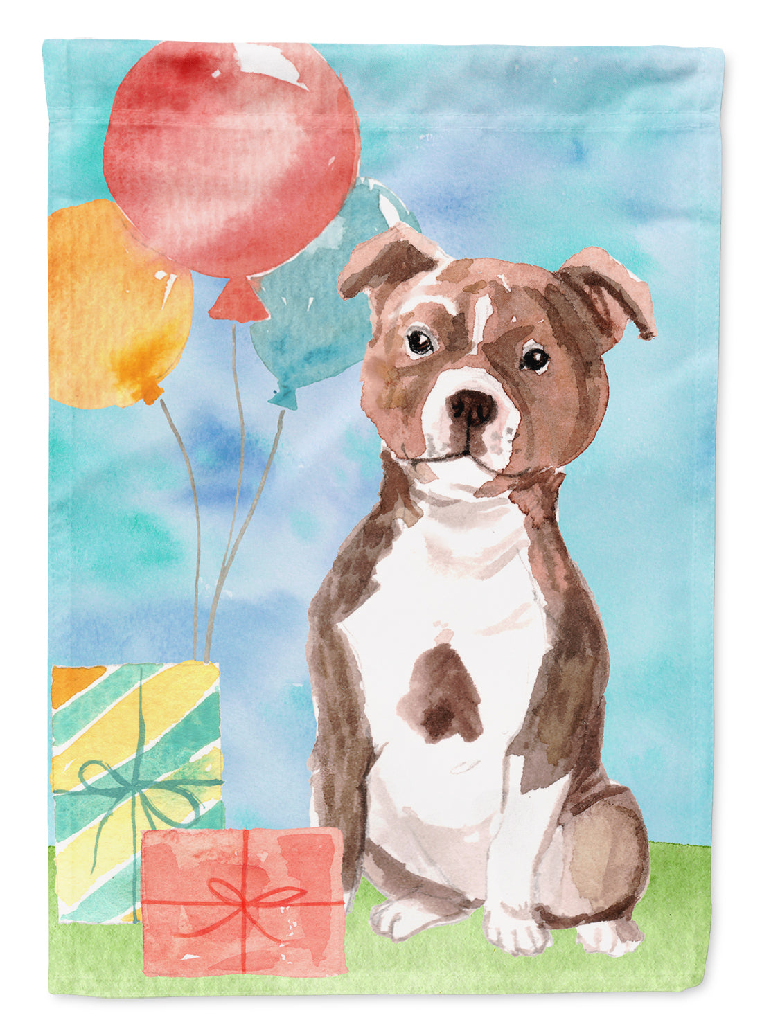 Happy Birthday Red Staffie Bull Flag Canvas House Size CK3261CHF