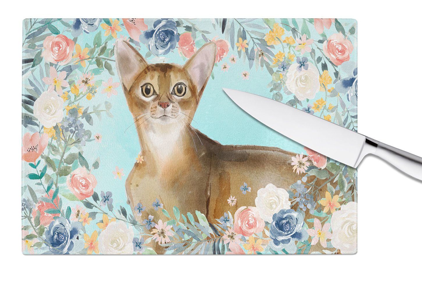 Abyssinian Spring Flowers Glass Cutting Board Large CK3386LCB by Caroline's Treasures