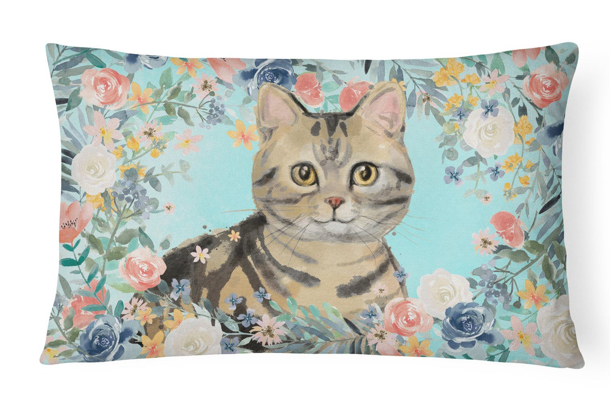 American Shorthair Brown Tabby Spring Flowers Canvas Fabric Decorative Pillow CK3387PW1216 by Caroline&#39;s Treasures