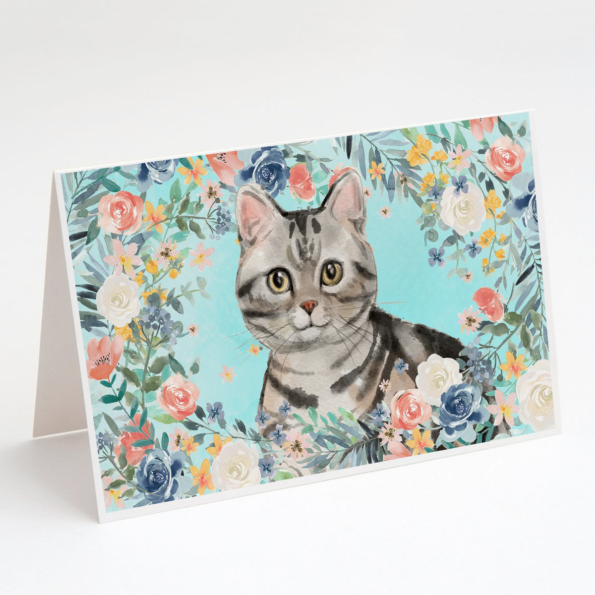 Buy this American Shorthair Spring Flowers Greeting Cards and Envelopes Pack of 8
