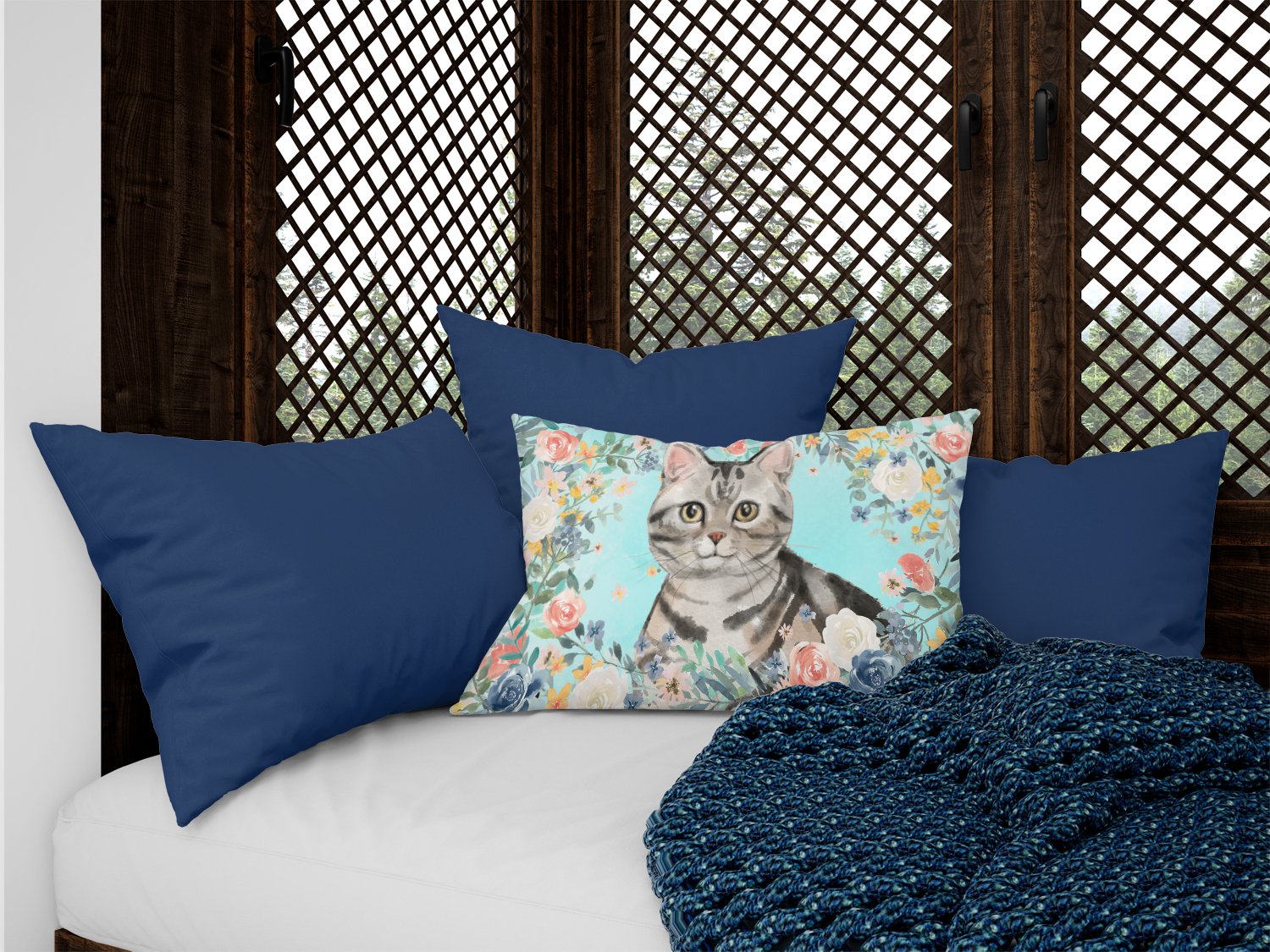 American Shorthair Spring Flowers Canvas Fabric Decorative Pillow CK3388PW1216 by Caroline's Treasures