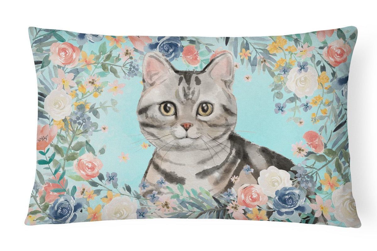 American Shorthair Spring Flowers Canvas Fabric Decorative Pillow CK3388PW1216 by Caroline&#39;s Treasures
