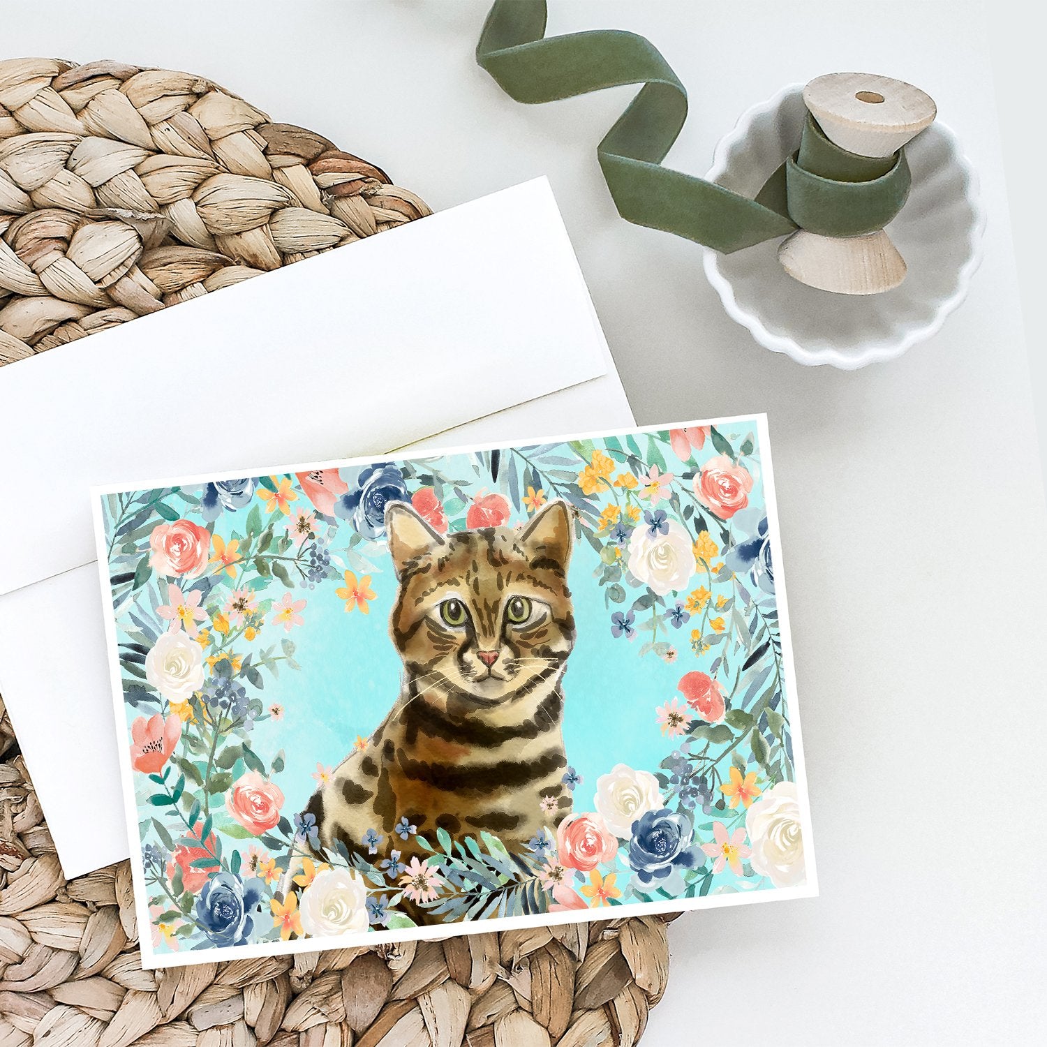 Bengal Spring Flowers Greeting Cards and Envelopes Pack of 8 - the-store.com