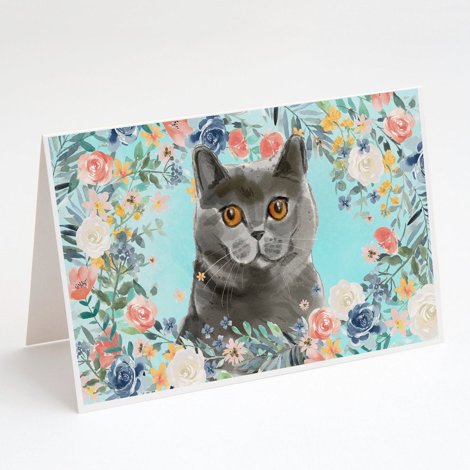 Buy this British Shorthair Spring Flowers Greeting Cards and Envelopes Pack of 8