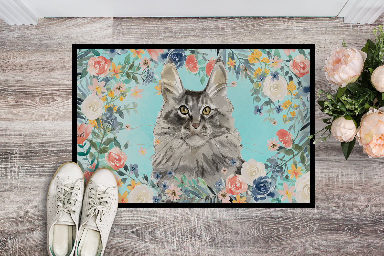 Maine Coon Spring Flowers Indoor or Outdoor Mat 18x27 CK3393MAT - the-store.com