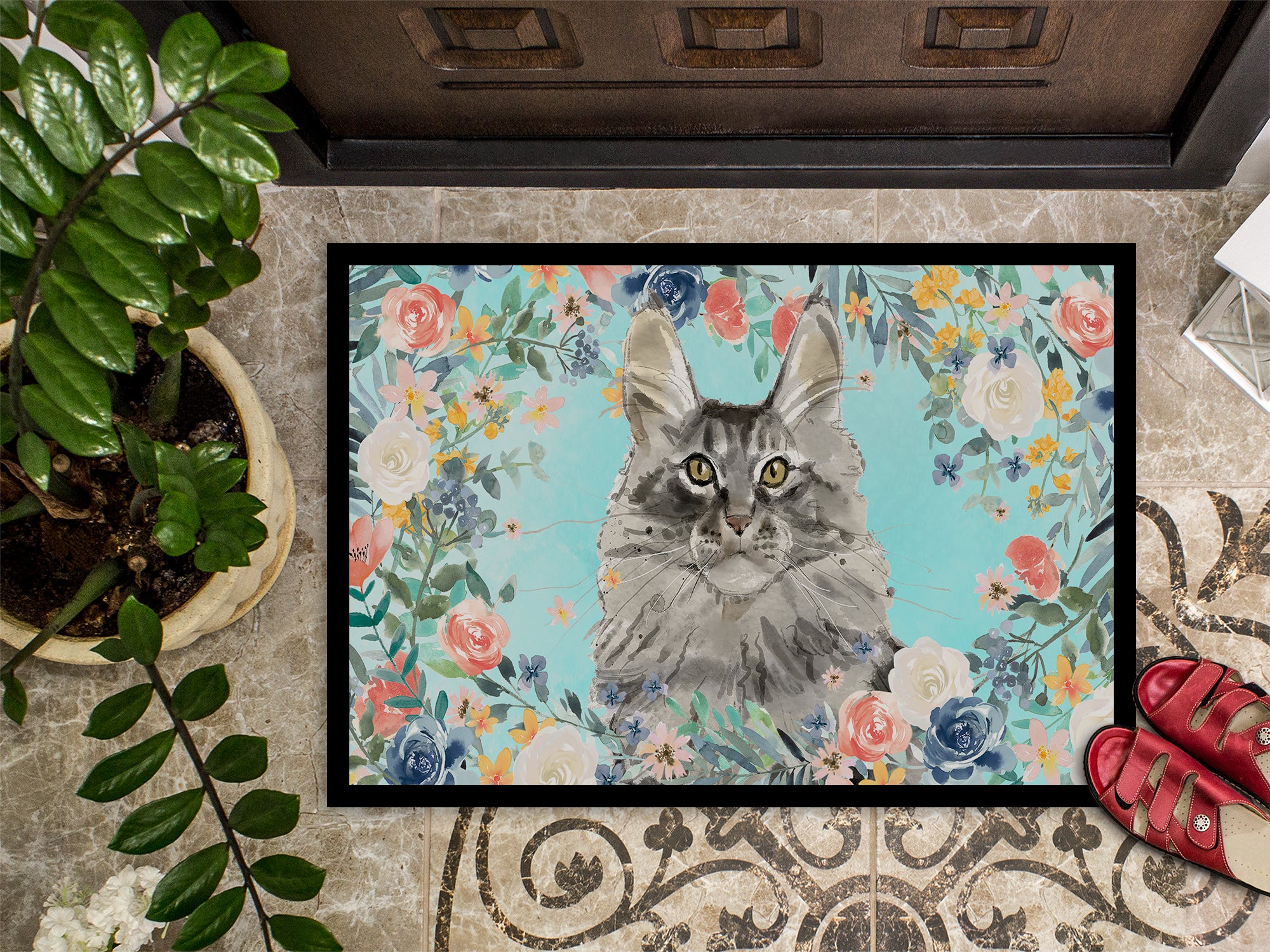 Maine Coon Spring Flowers Indoor or Outdoor Mat 18x27 CK3393MAT - the-store.com