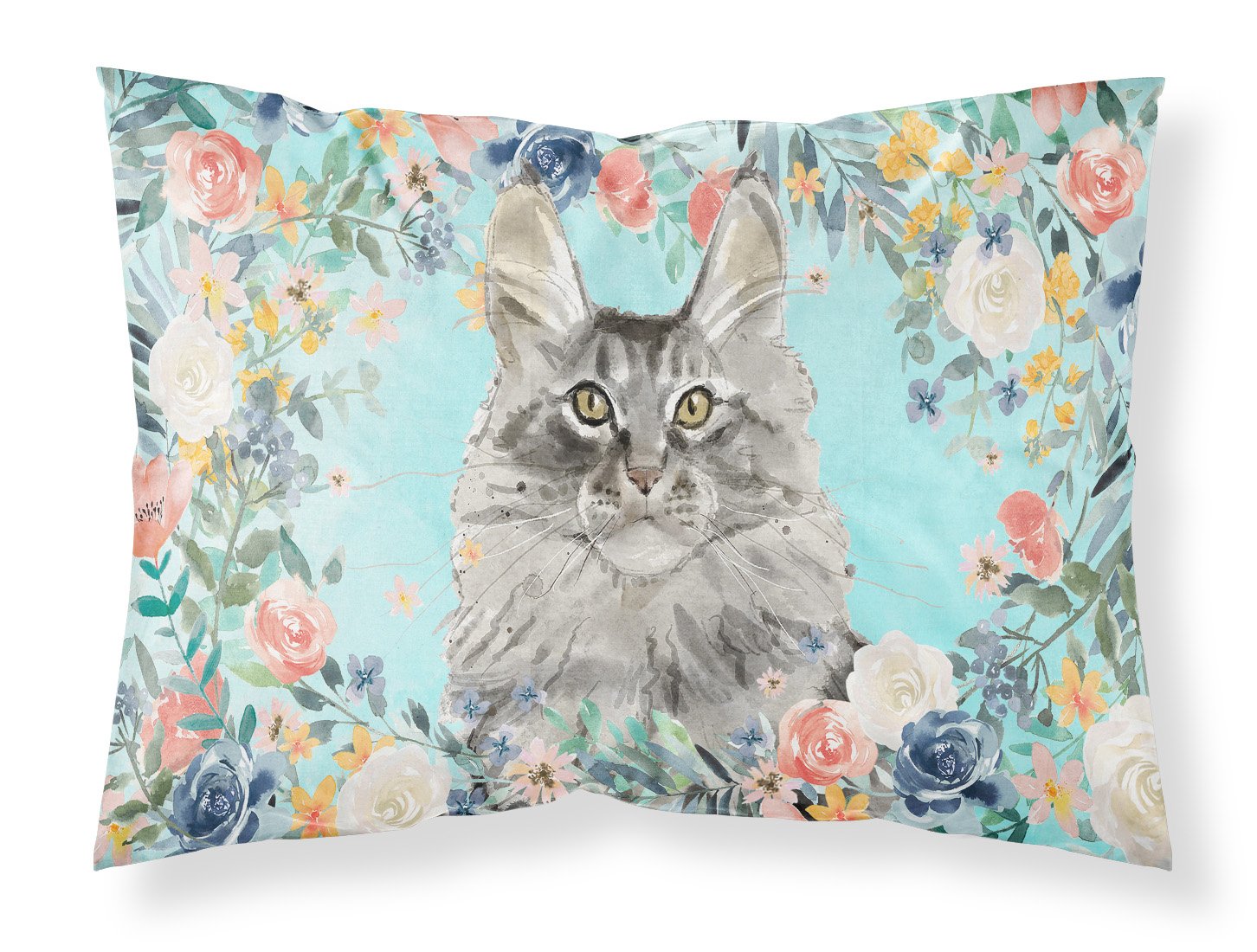 Caroline's Treasures Maine Coon Spring Flowers Standard Pillowcase – Artistic Decorative Front, White Back CK3393PILLOWCASE