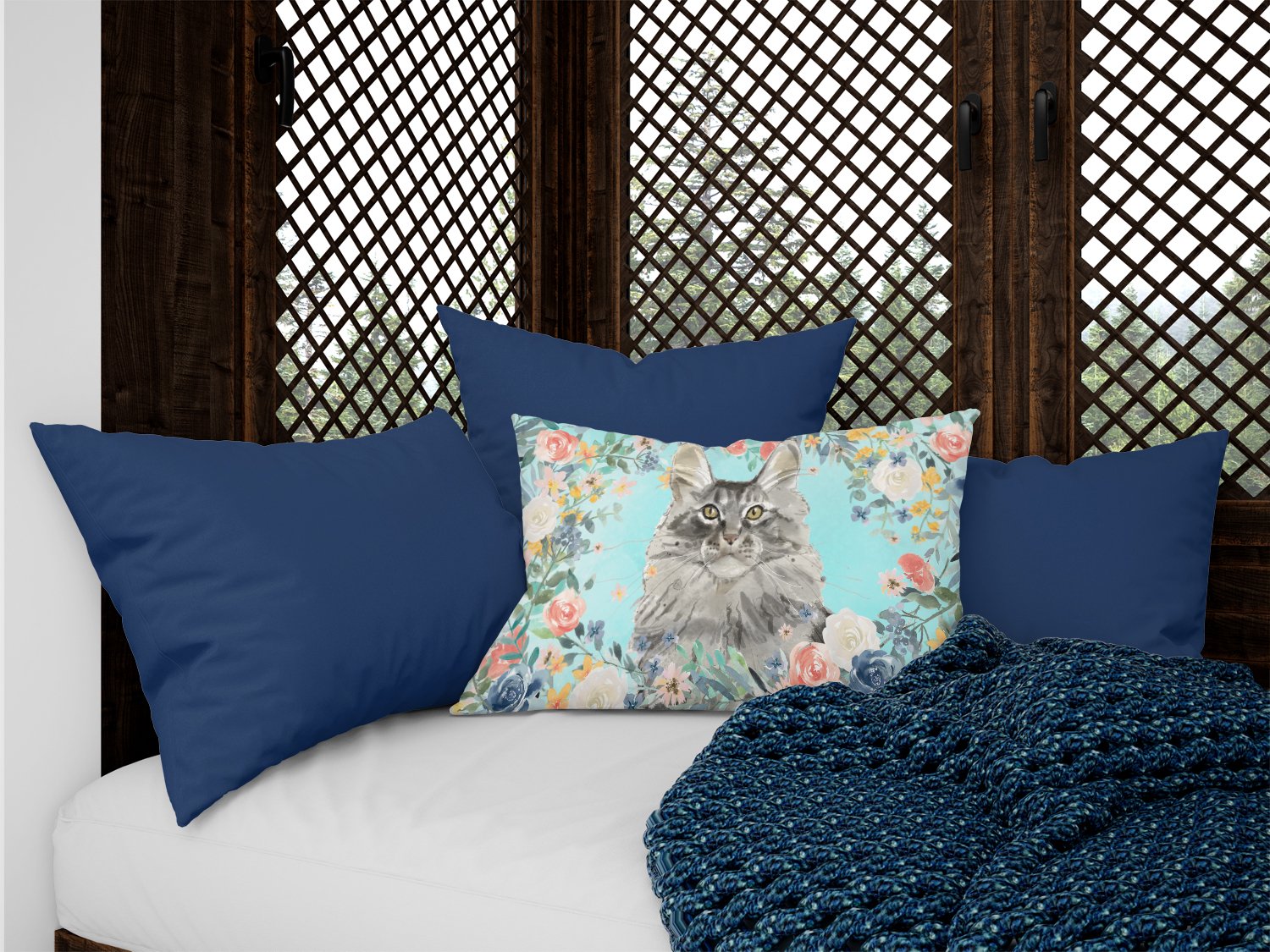 Maine Coon Spring Flowers Canvas Fabric Decorative Pillow CK3393PW1216 by Caroline's Treasures