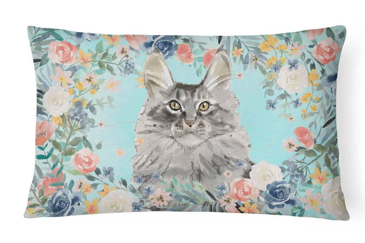 Maine Coon Spring Flowers Canvas Fabric Decorative Pillow CK3393PW1216 by Caroline&#39;s Treasures