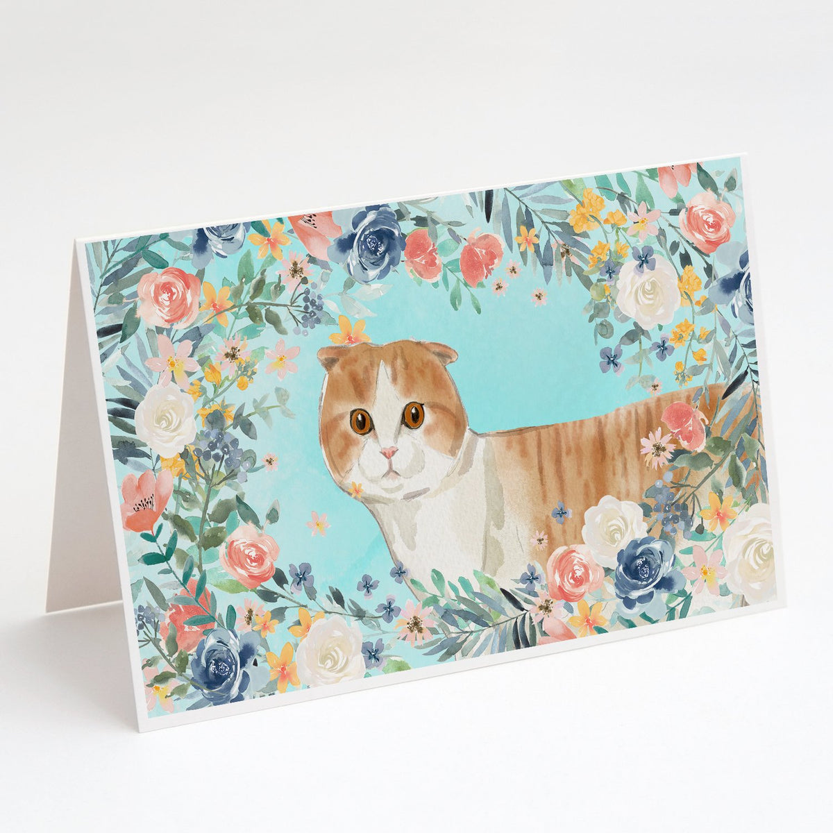 Buy this Scottish Fold Spring Flowers Greeting Cards and Envelopes Pack of 8