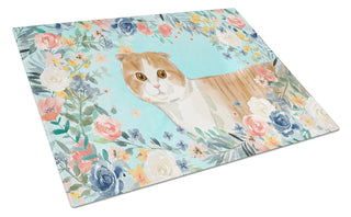 Caroline's Treasures Scottish Fold Spring Flowers Glass Cutting Boards – Durable, Decorative Kitchen Art Large CK3397LCB