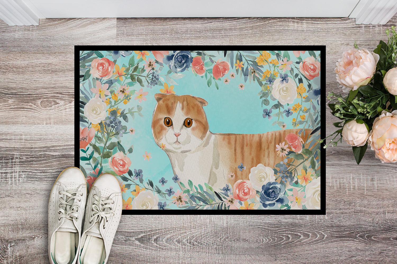 Scottish Fold Spring Flowers Indoor or Outdoor Mat 18x27 CK3397MAT - the-store.com