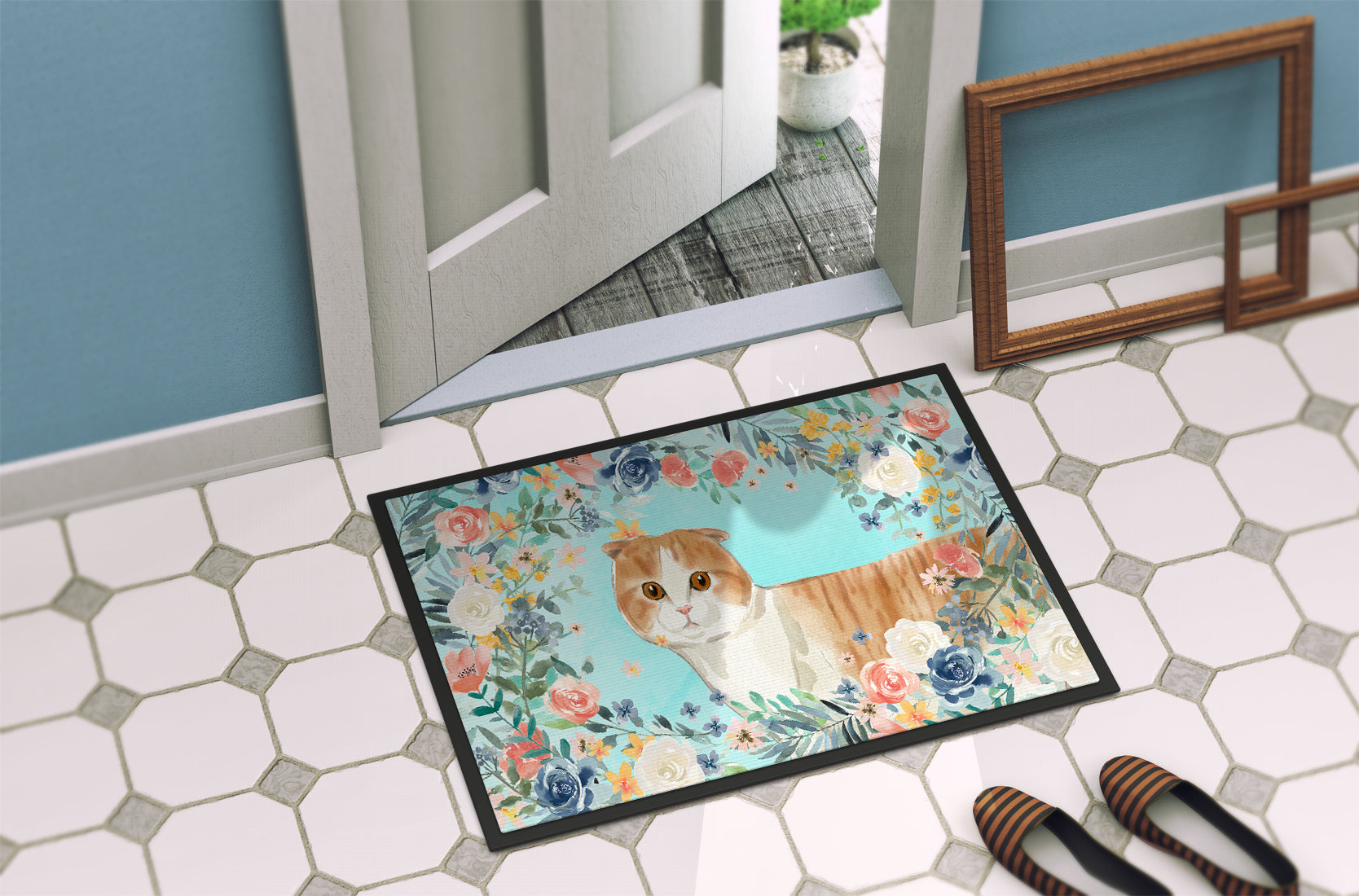 Scottish Fold Spring Flowers Indoor or Outdoor Mat 18x27 CK3397MAT - the-store.com