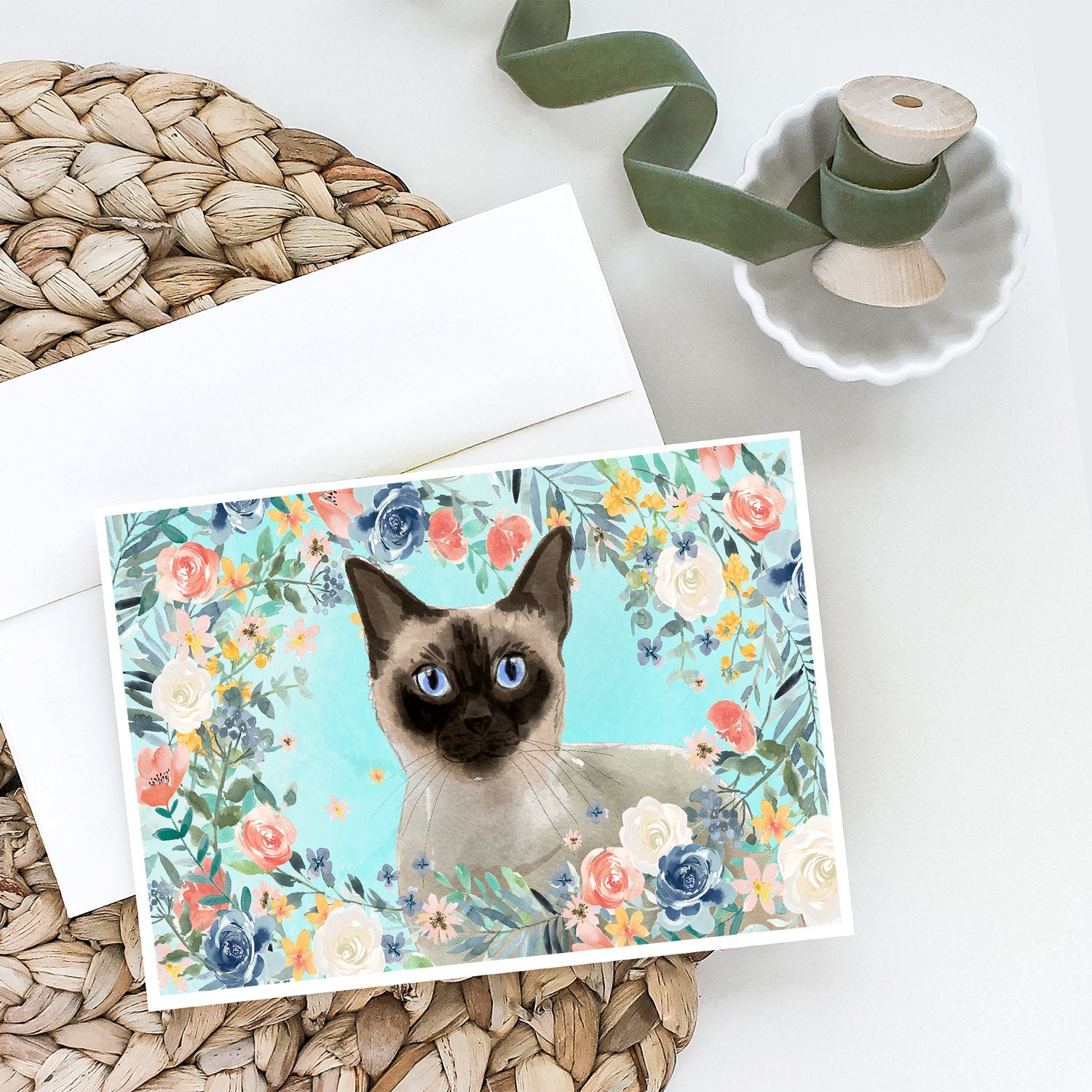Siamese Spring Flowers Greeting Cards and Envelopes Pack of 8 - the-store.com