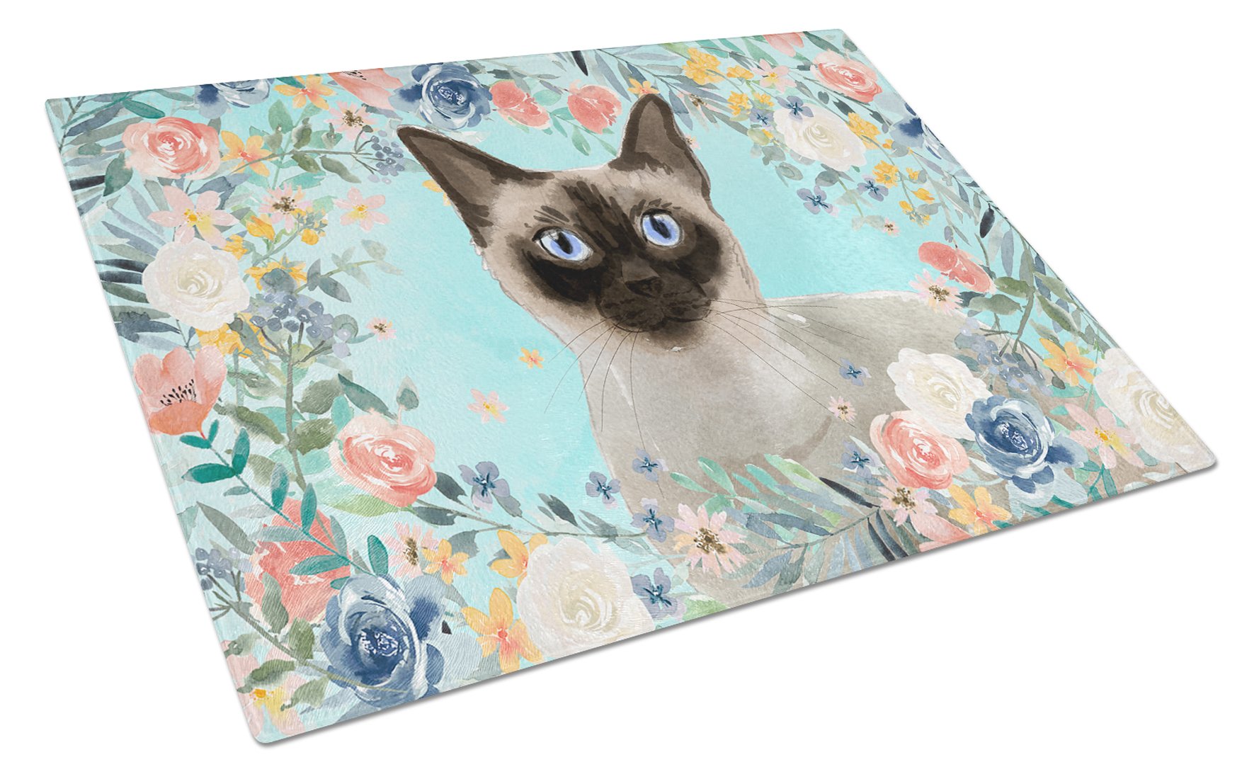 Siamese Spring Flowers Glass Cutting Board Large CK3398LCB by Caroline's Treasures