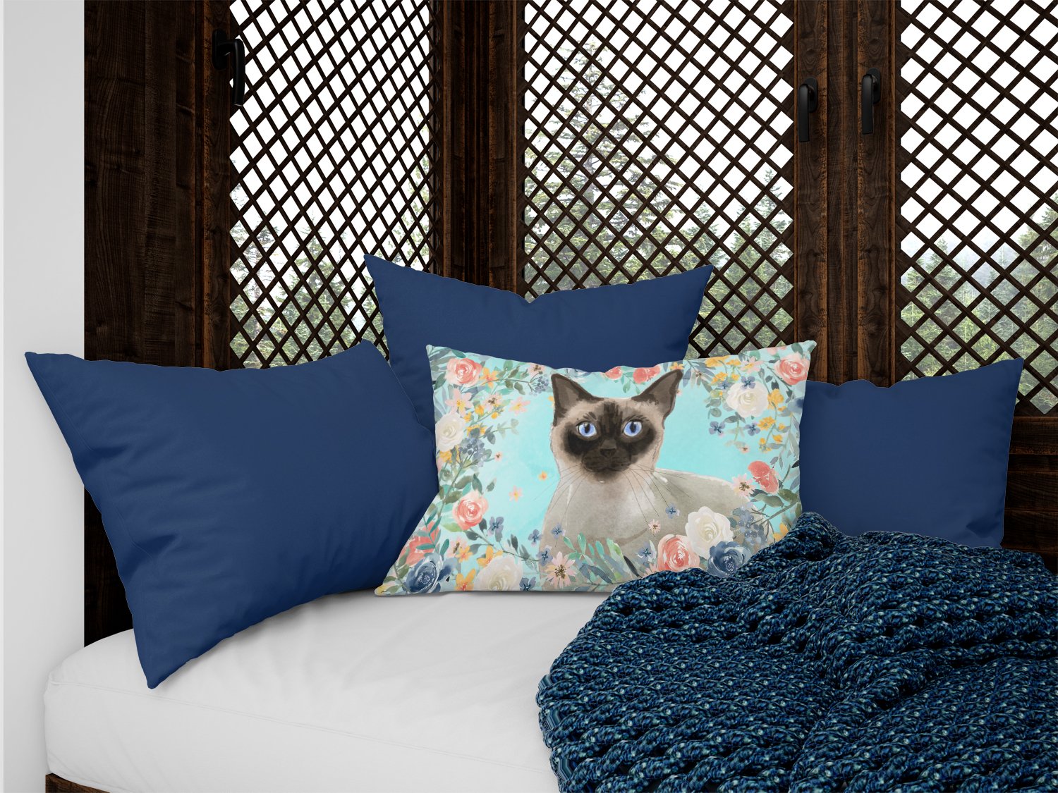 Siamese Spring Flowers Canvas Fabric Decorative Pillow CK3398PW1216 by Caroline's Treasures