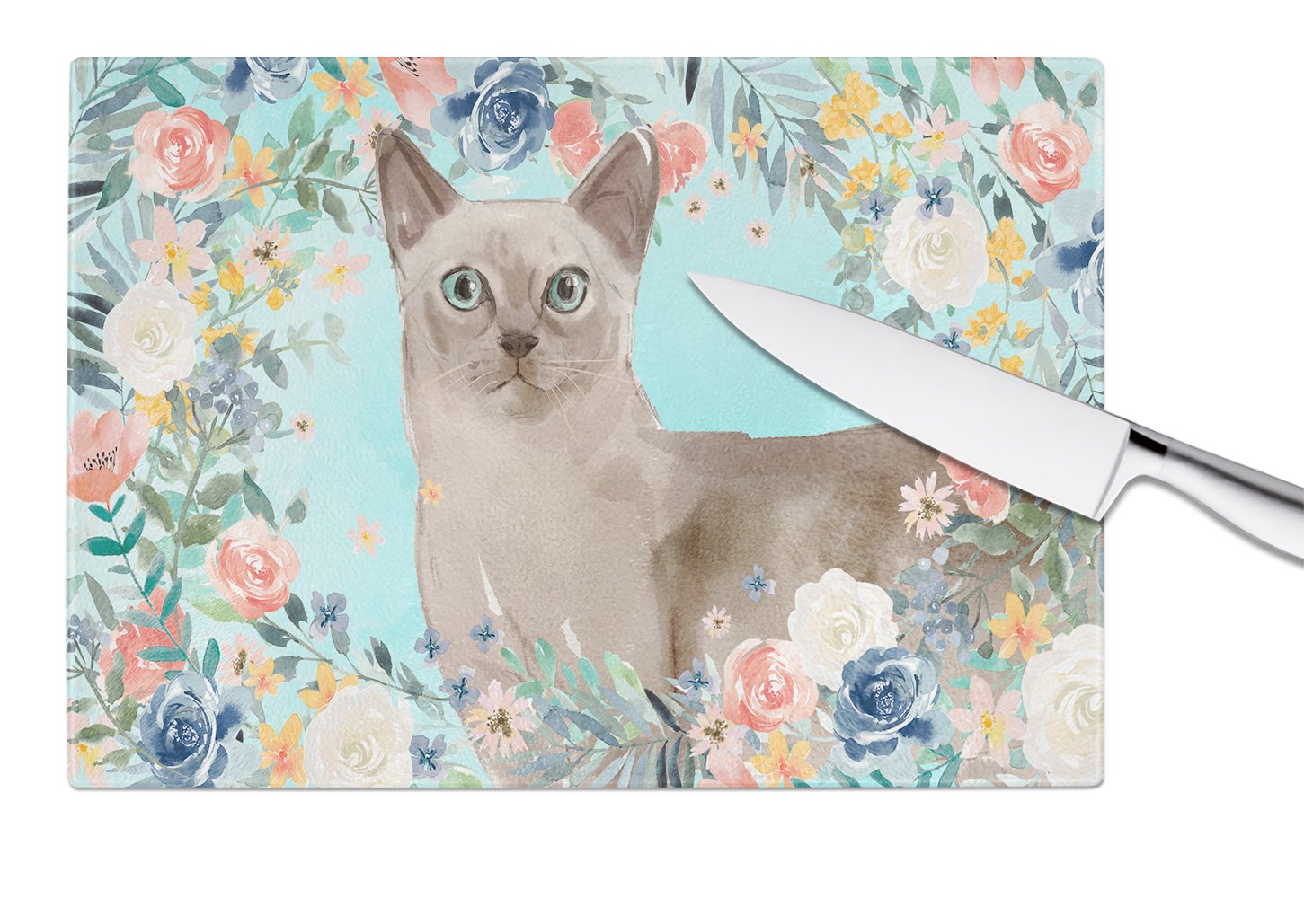 Tonkinese Spring Flowers Glass Cutting Board Large CK3400LCB by Caroline's Treasures
