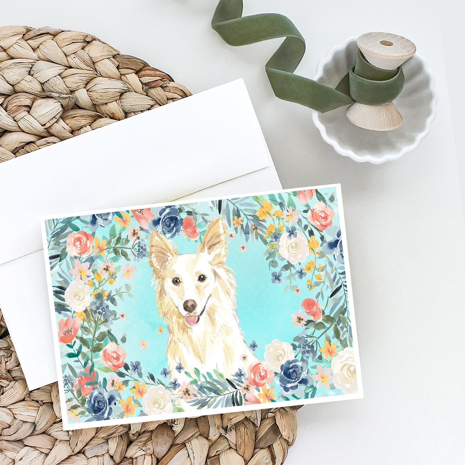 White Collie Greeting Cards and Envelopes Pack of 8 - the-store.com