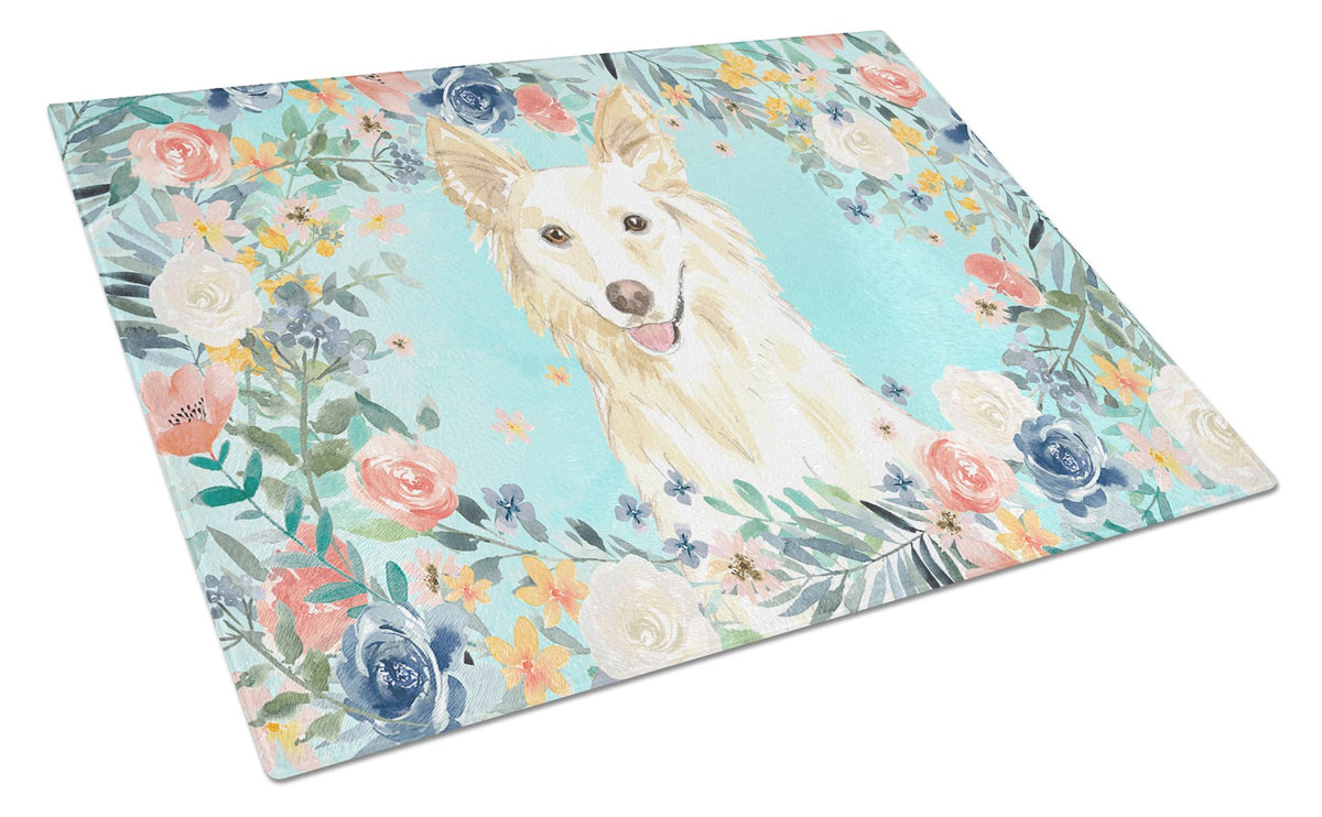 White Collie Glass Cutting Board Large CK3403LCB by Caroline&#39;s Treasures