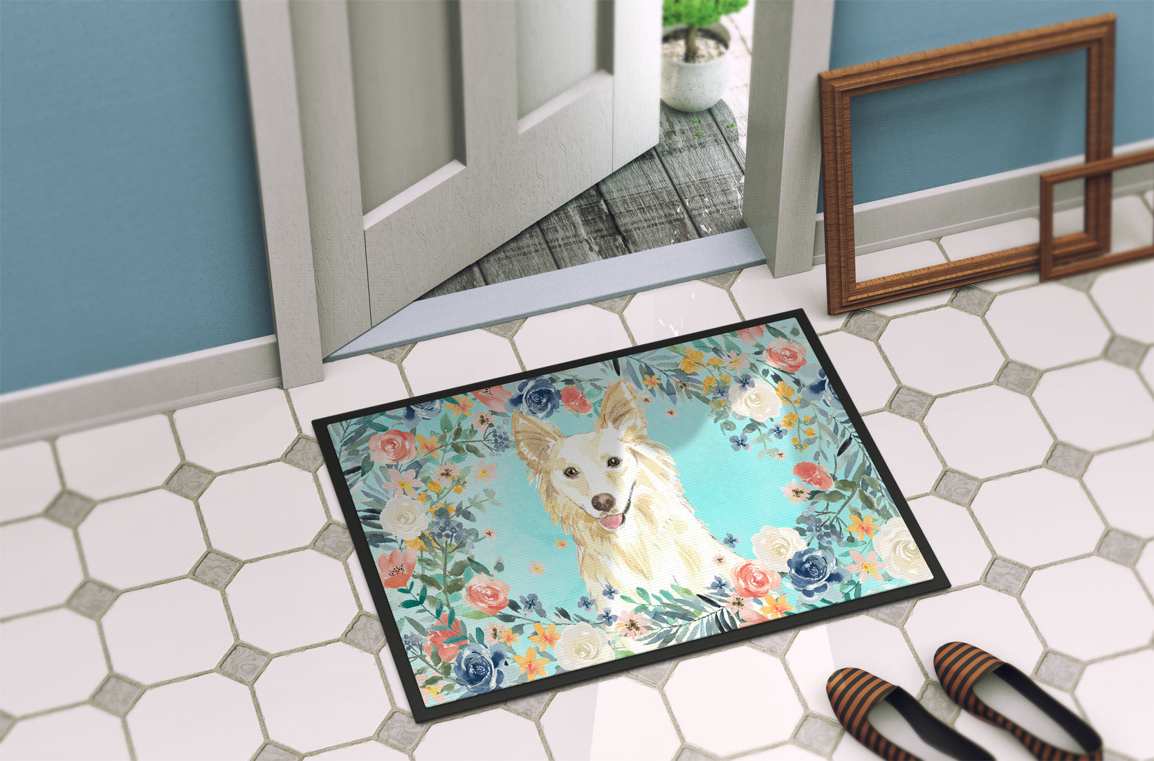 White Collie Indoor or Outdoor Mat 18x27 CK3403MAT - the-store.com