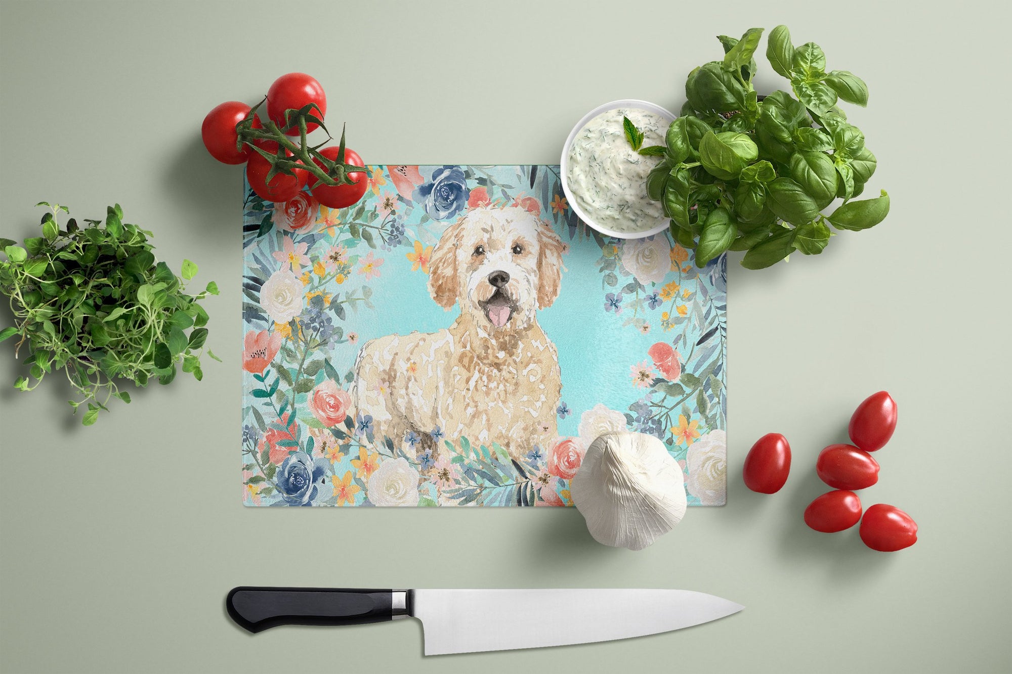 Goldendoodle Glass Cutting Board Large CK3426LCB by Caroline's Treasures