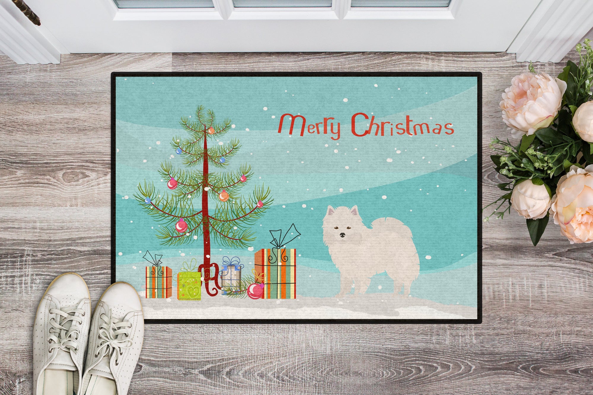 American Eskimo Christmas Tree Indoor or Outdoor Mat 24x36 CK3441JMAT by Caroline's Treasures