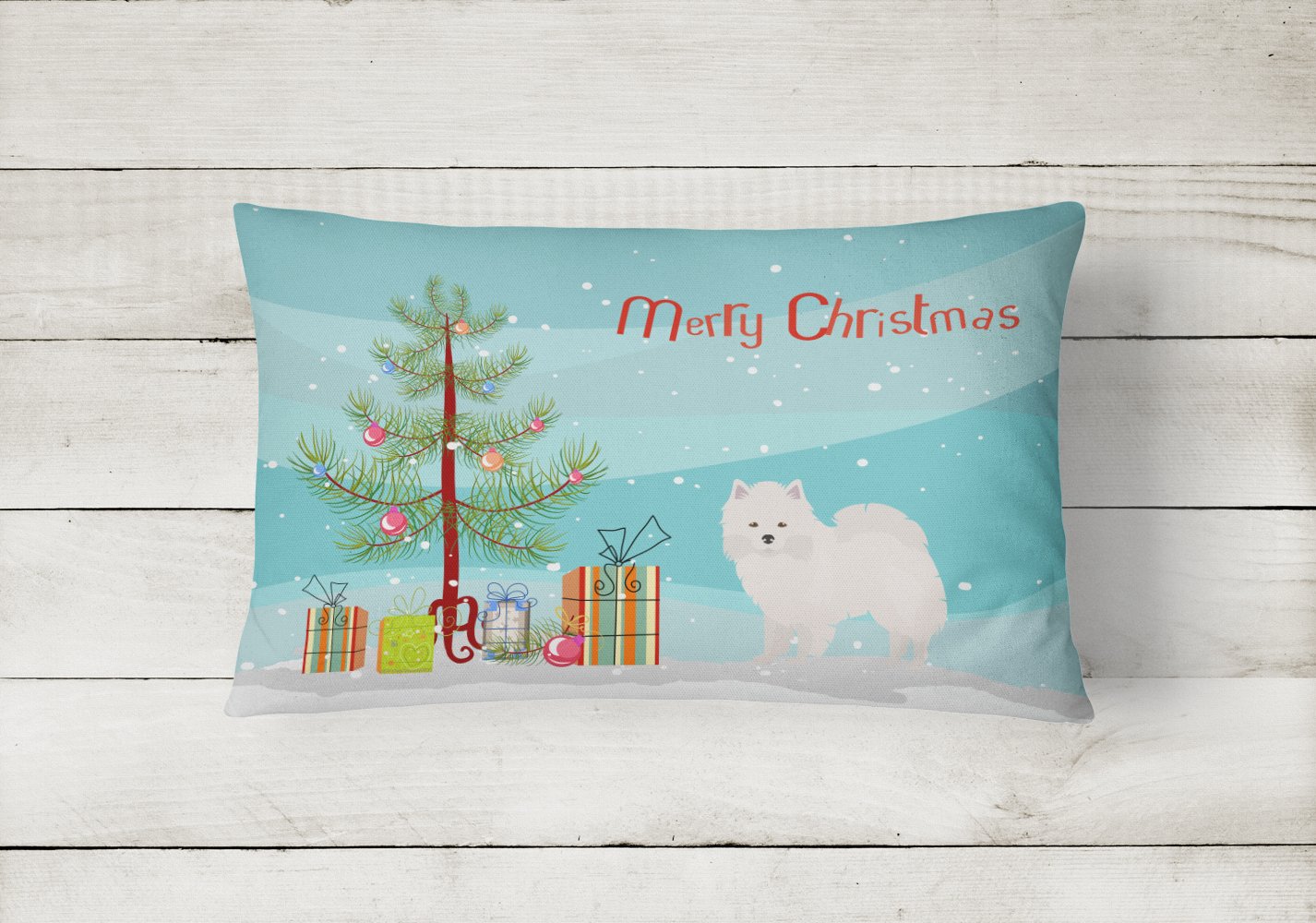 Caroline's Treasures American Eskimo Christmas Tree Canvas Fabric Decorative Pillow CK3441PW1216