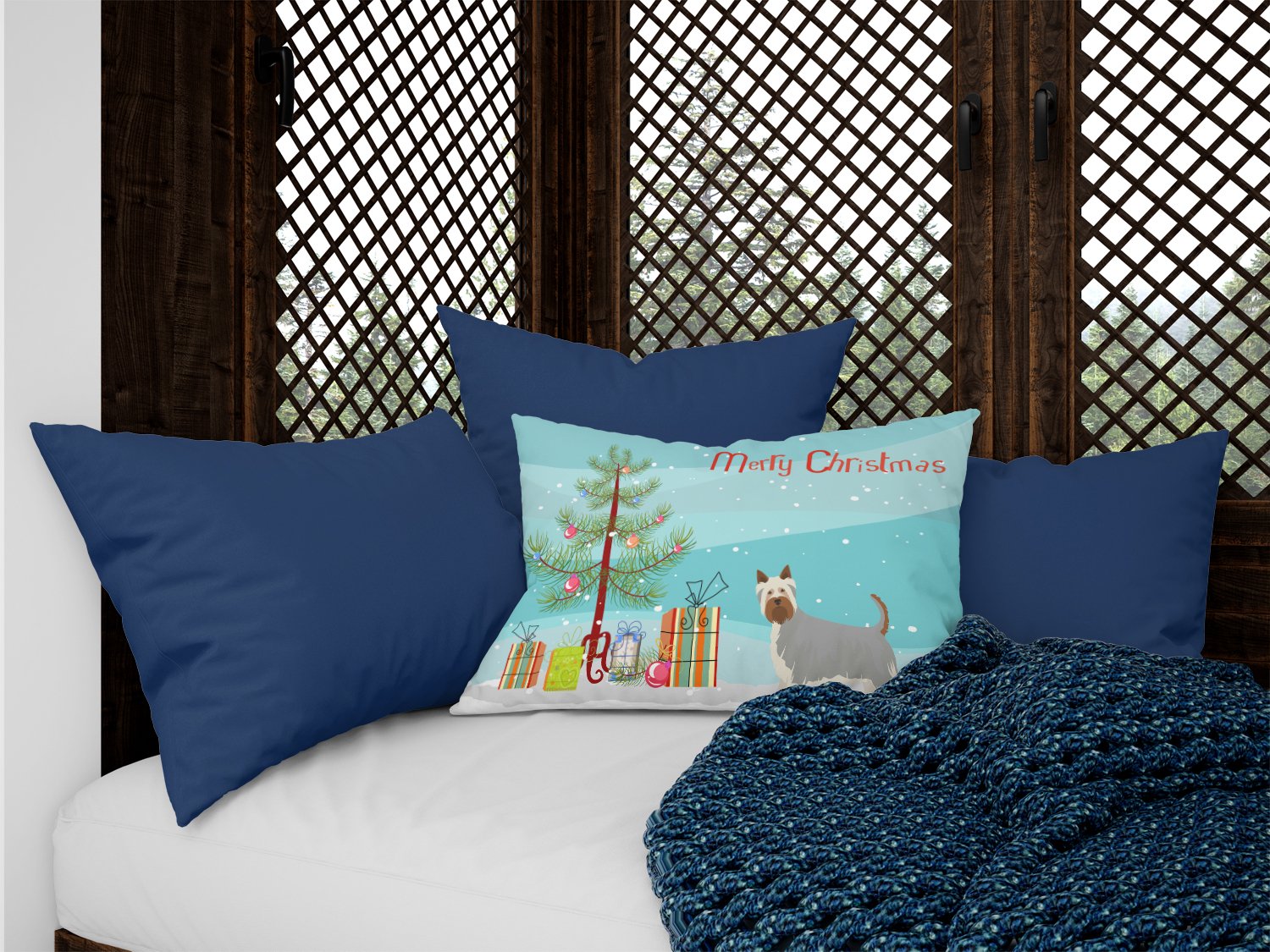 Australian Silky Terrier Christmas Tree Canvas Fabric Decorative Pillow CK3443PW1216 by Caroline's Treasures