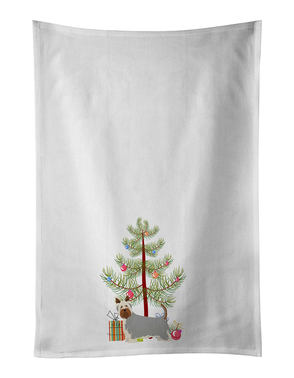 Buy this Australian Silky Terrier Christmas Tree White Kitchen Towel Set of 2