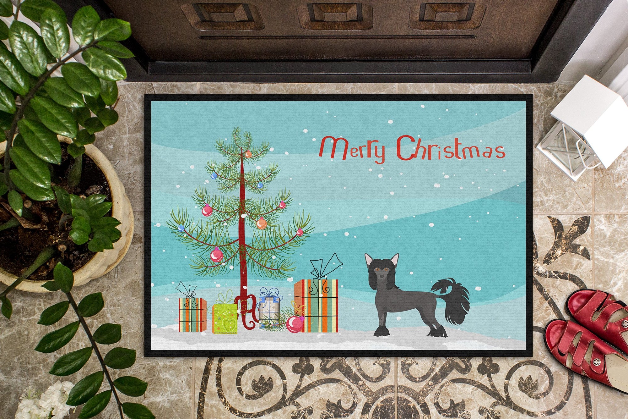 Chinese Crested Christmas Tree Indoor or Outdoor Mat 24x36 CK3447JMAT by Caroline's Treasures