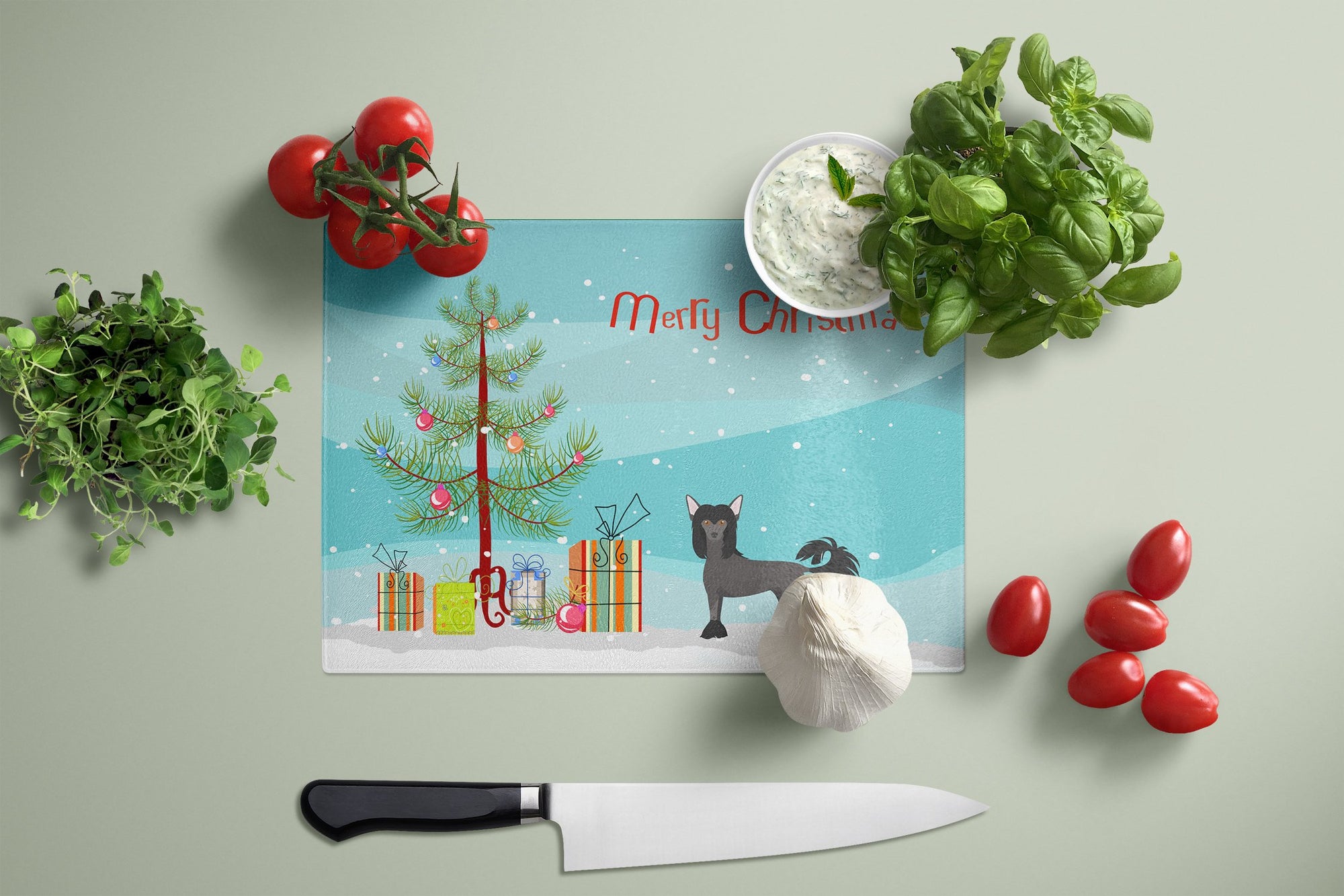Chinese Crested Christmas Tree Glass Cutting Board Large CK3447LCB by Caroline's Treasures