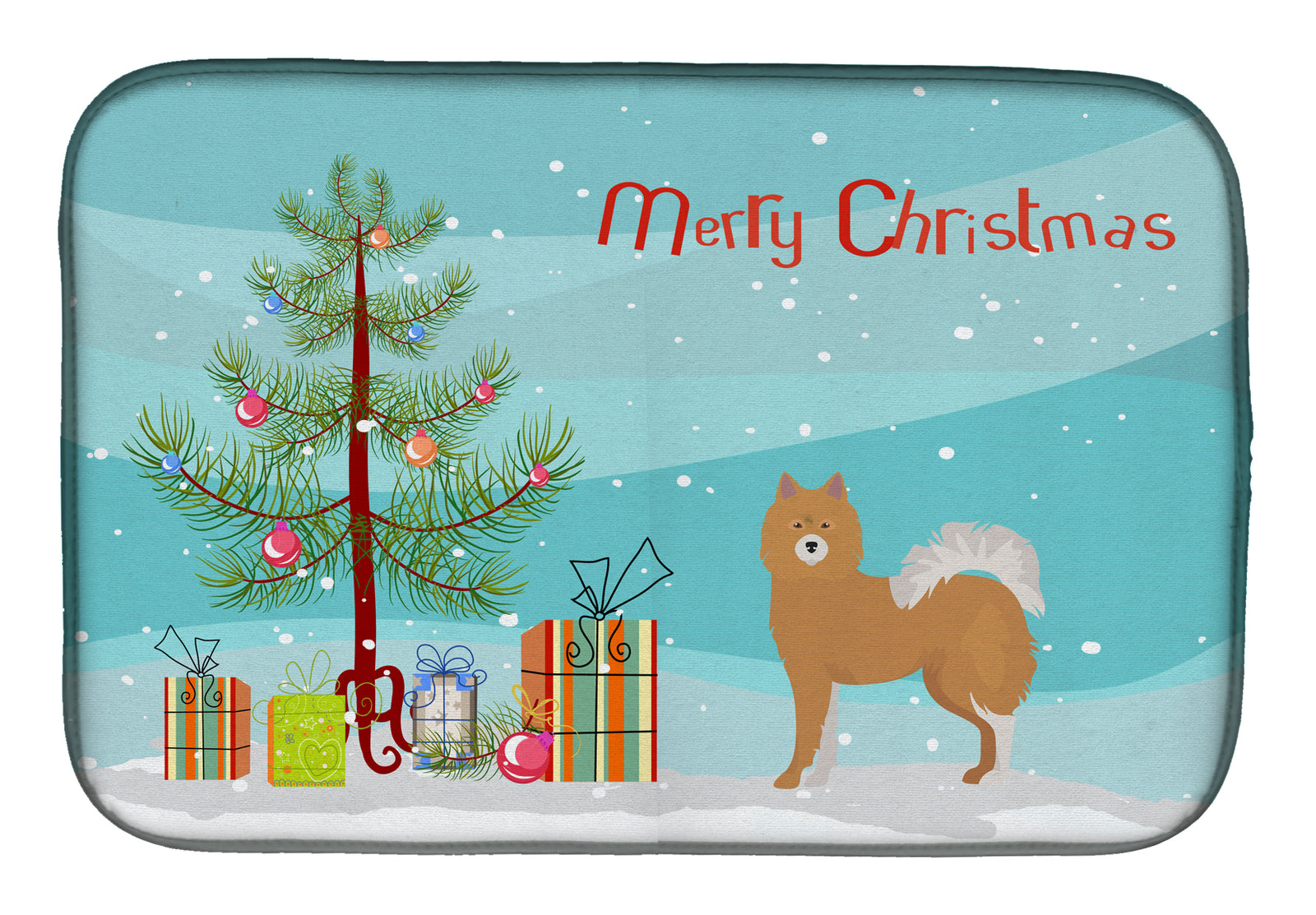 Brown & White Elo dog Christmas Tree Dish Drying Mat CK3451DDM