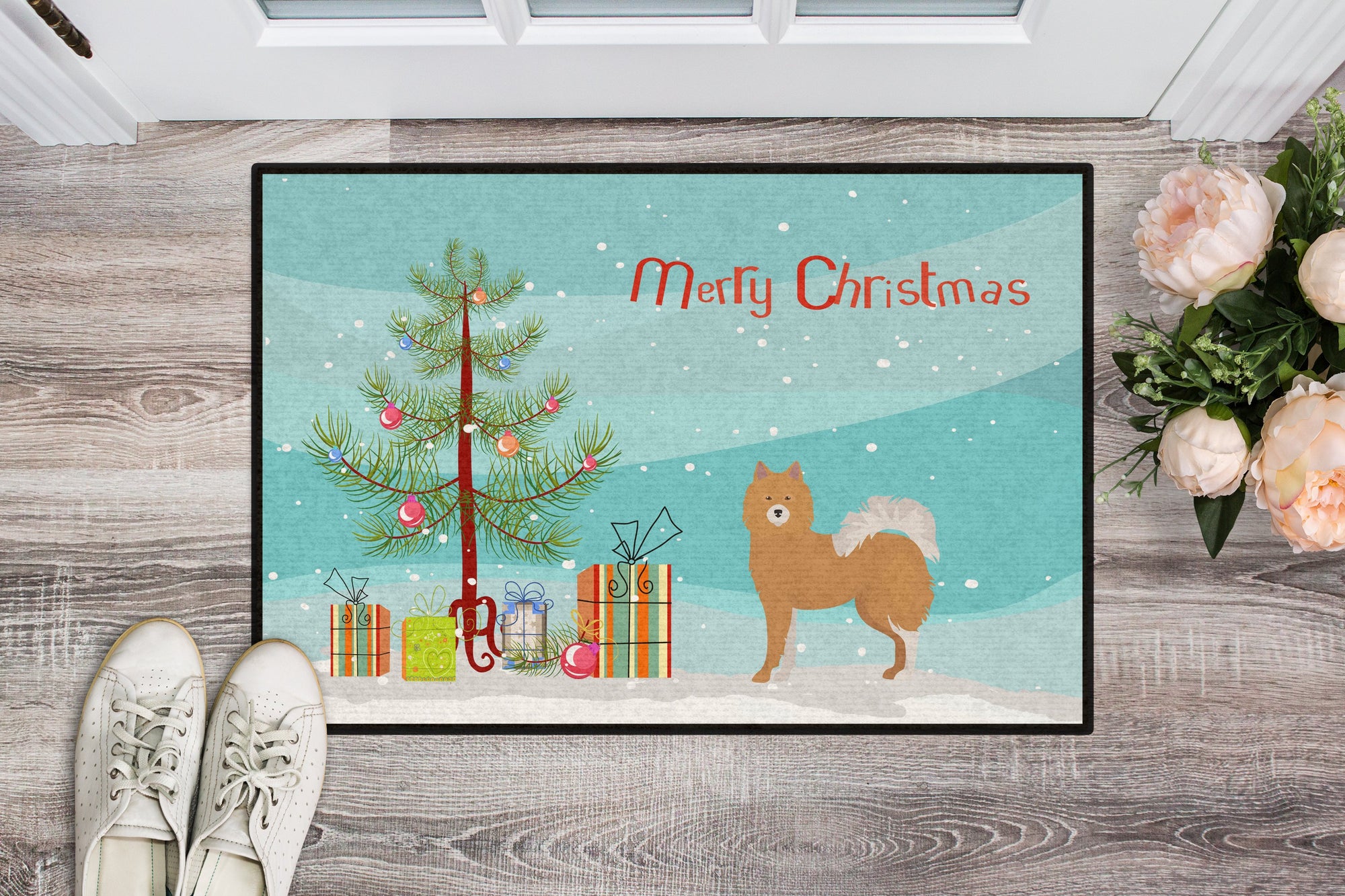 Brown & White Elo dog Christmas Tree Indoor or Outdoor Mat 24x36 CK3451JMAT by Caroline's Treasures