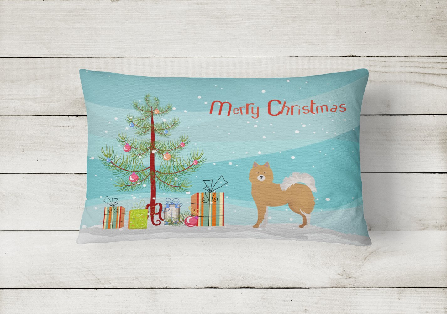 Brown & White Elo dog Christmas Tree Canvas Fabric Decorative Pillow CK3451PW1216 by Caroline's Treasures