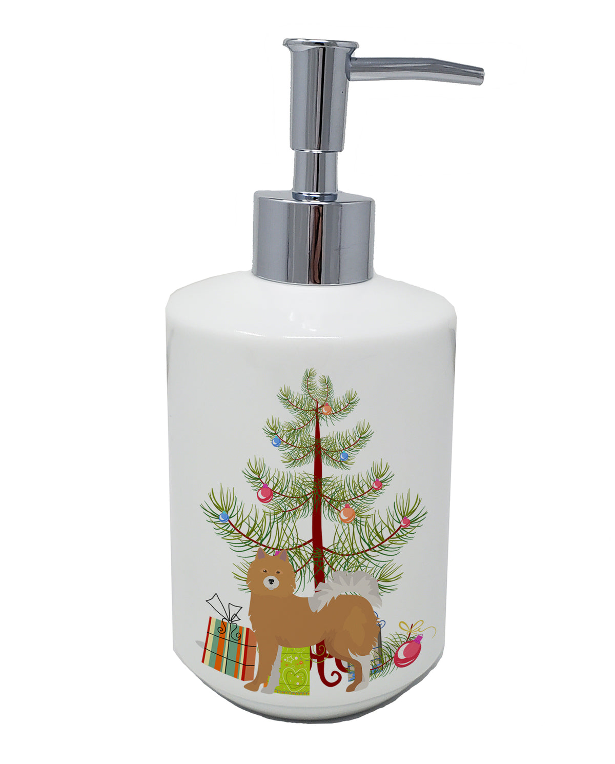 Buy this Brown &amp; White Elo dog Christmas Tree Ceramic Soap Dispenser