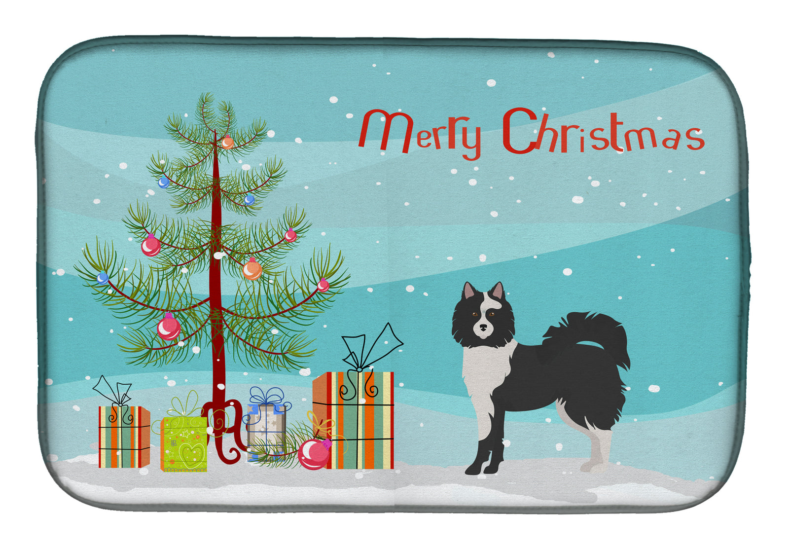 Black and White Elo dog Christmas Tree Dish Drying Mat CK3452DDM  the-store.com.