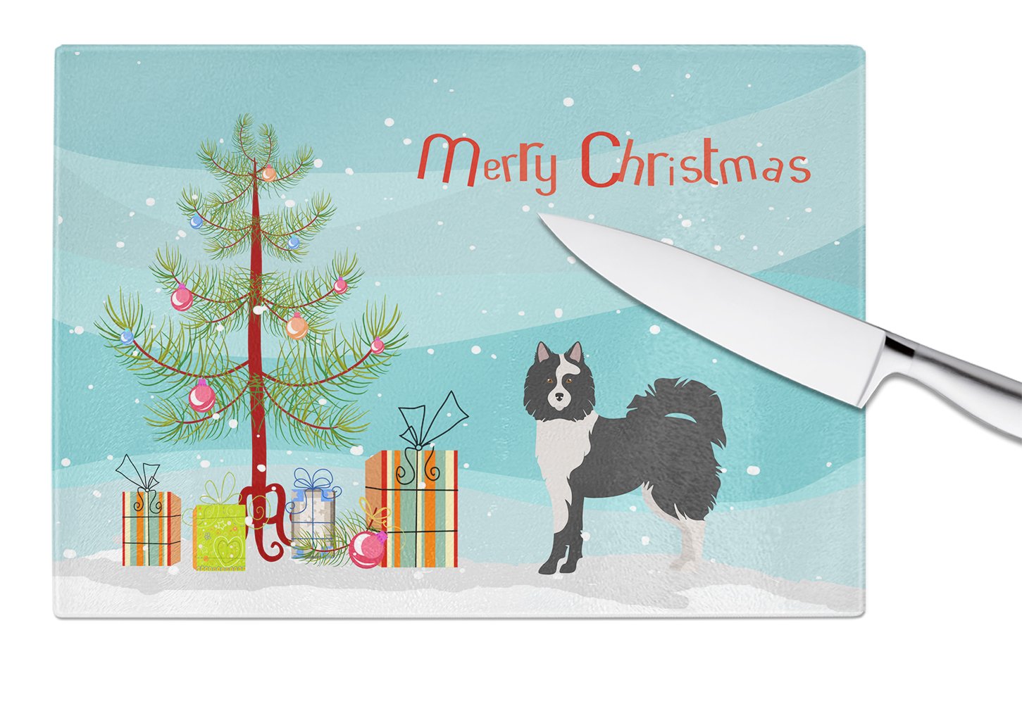 Black and White Elo dog Christmas Tree Glass Cutting Board Large CK3452LCB by Caroline's Treasures