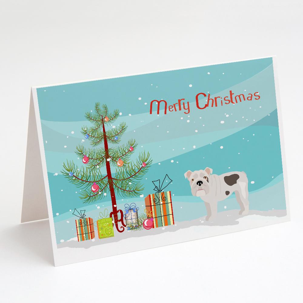 Buy this &quot;Bulldog, English Bulldog Christmas Tree Greeting Cards and Envelopes Pack of 8&quot;