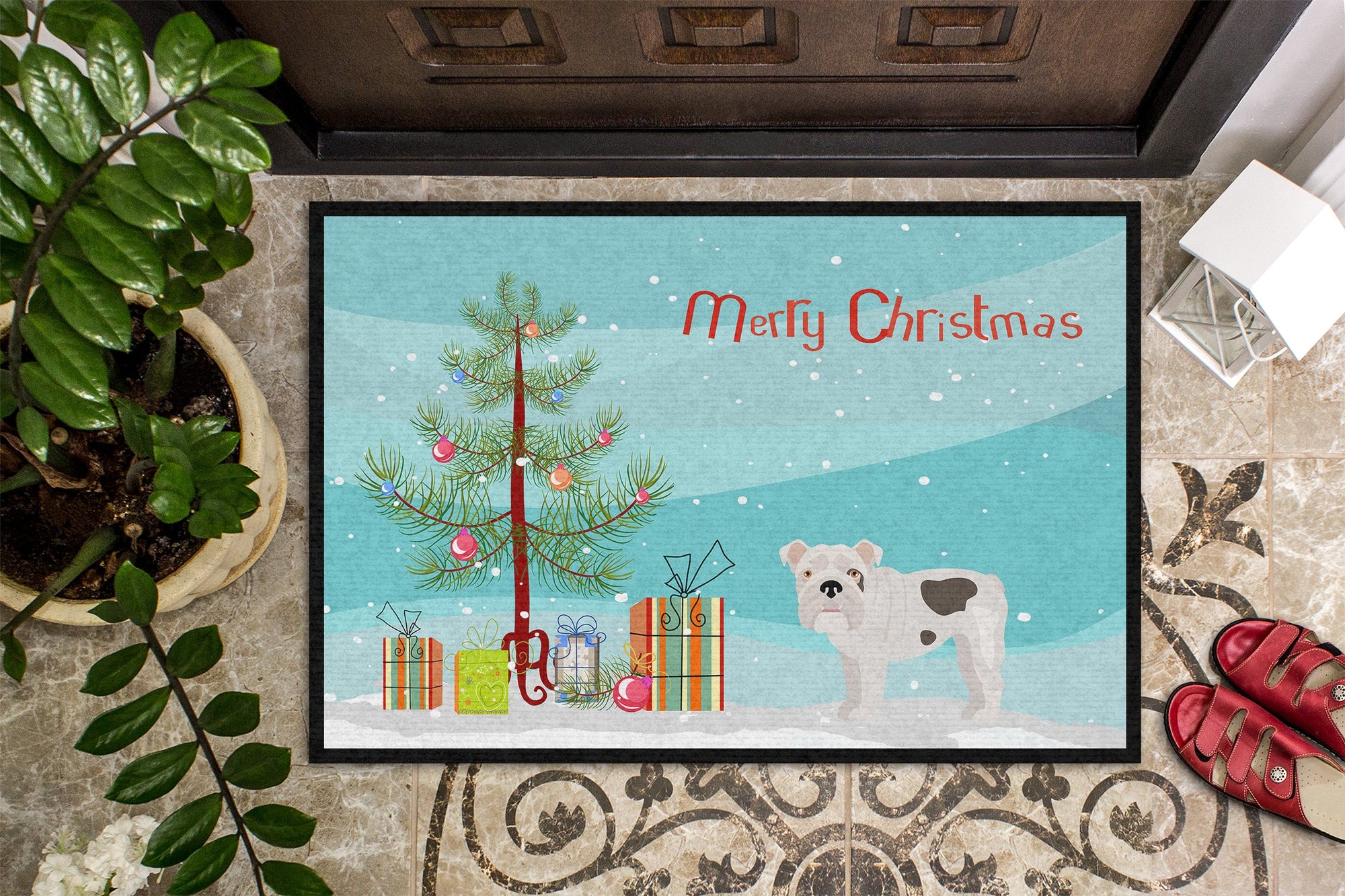Bulldog, English Bulldog Christmas Tree Indoor or Outdoor Mat 24x36 CK3453JMAT by Caroline's Treasures