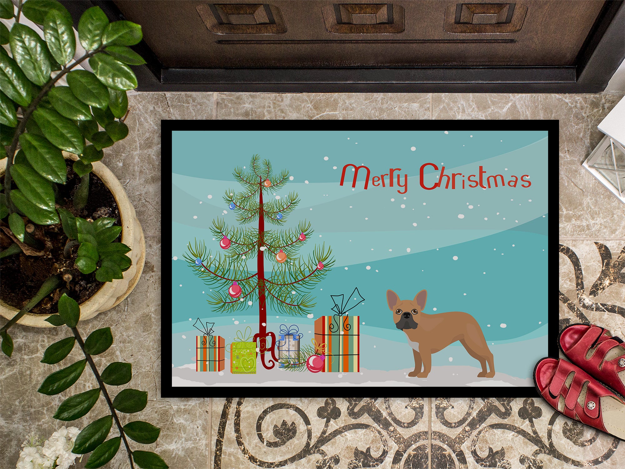 French Bulldog Christmas Tree Indoor or Outdoor Mat 18x27 CK3455MAT - the-store.com