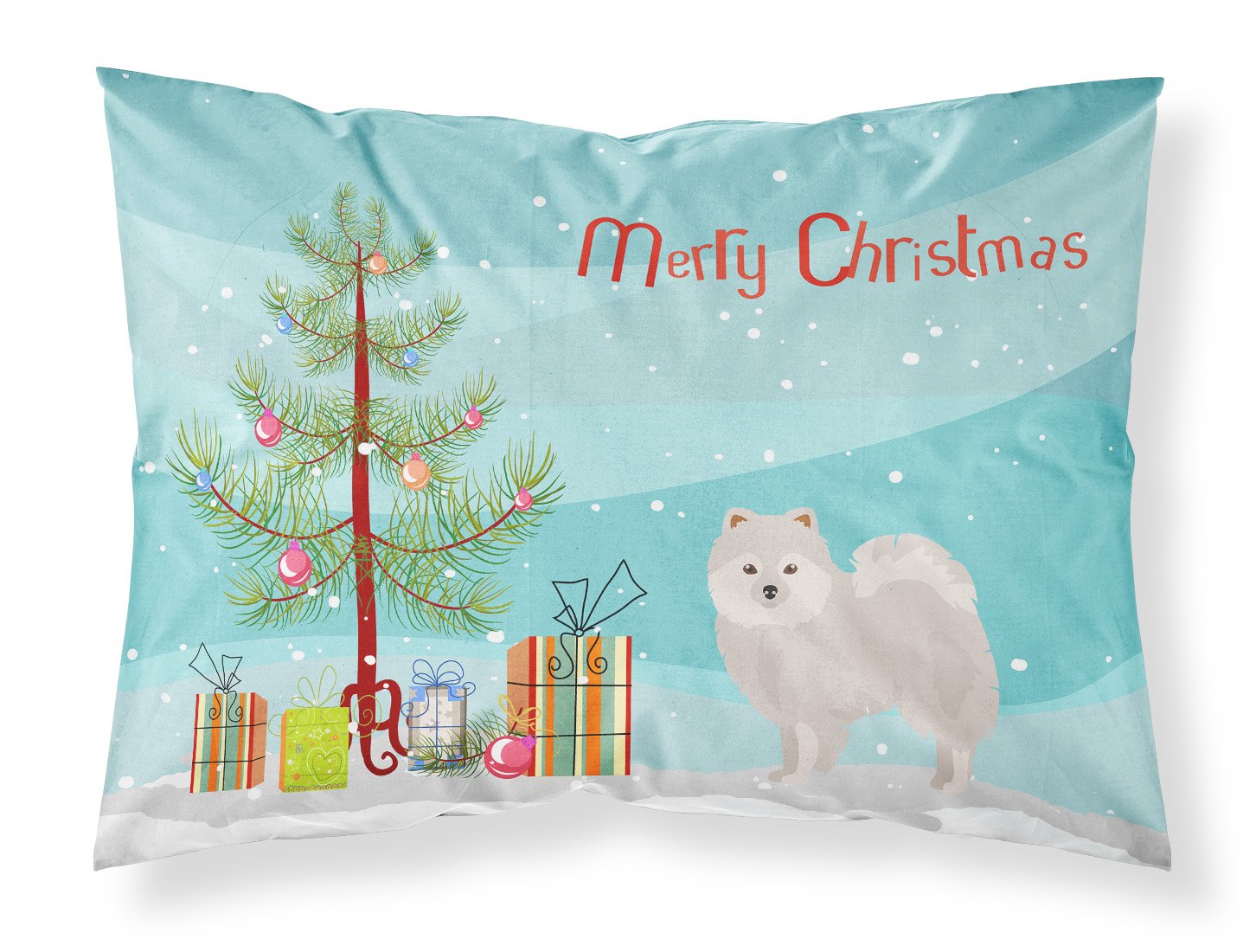 Caroline's Treasures Japanese Spitz Christmas Tree Standard Pillowcase – Artistic Decorative Front, White Back CK3463PILLOWCASE