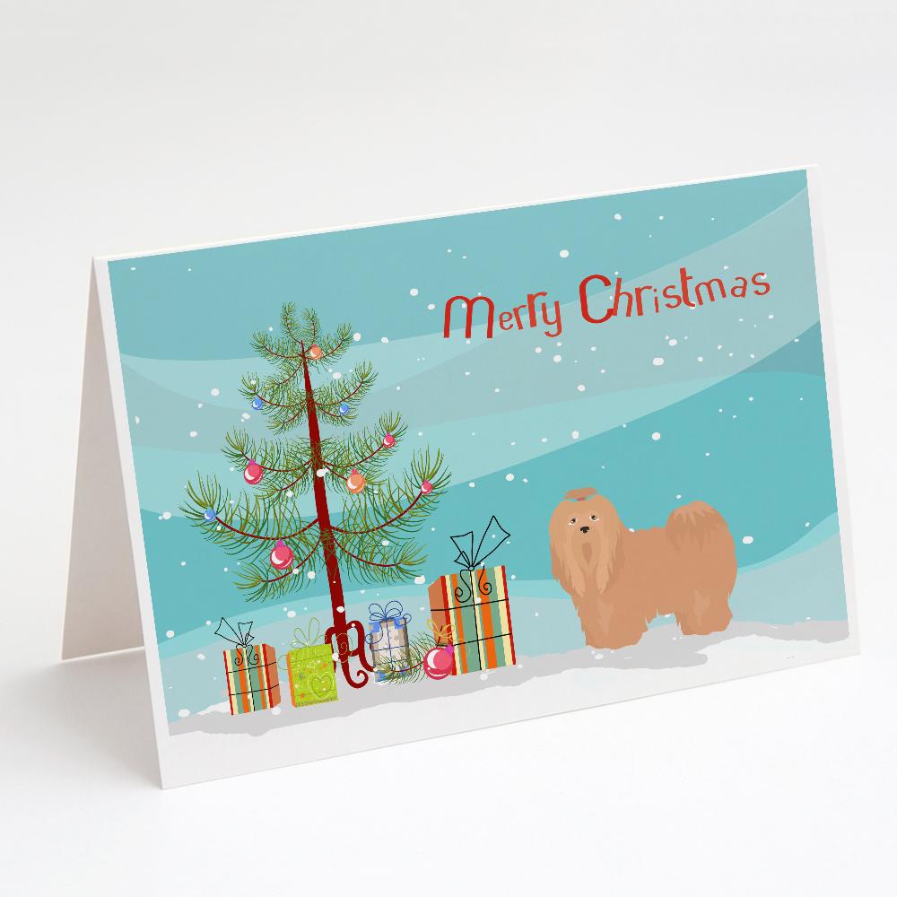 Buy this Tan Lhasa Apso Christmas Tree Greeting Cards and Envelopes Pack of 8